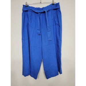 Ruby Rd Women's Capri Size Petite Large Waist Tie Wide Leg Royal Blue‎